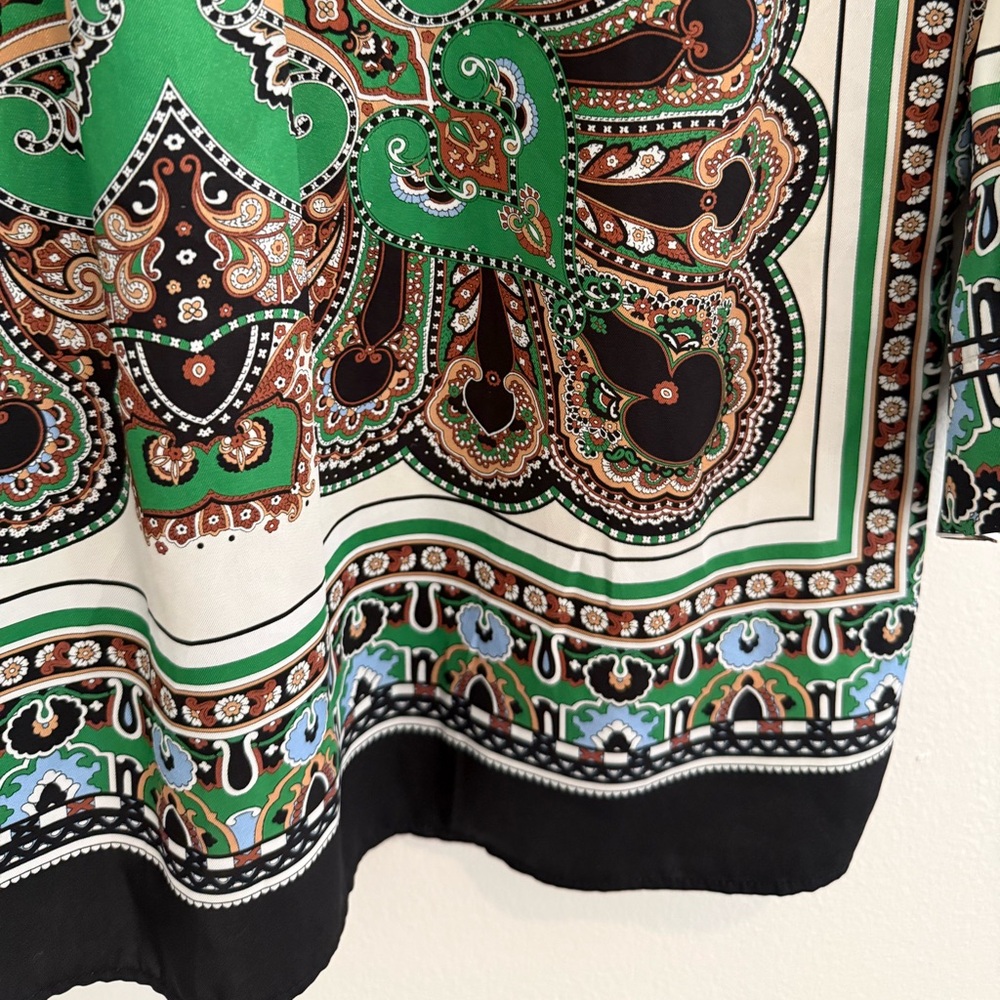 Zara Green Paisley Shirt Button Down Scarf Print Blouse Luxe Boho luxury | M - Picture 9 of 12